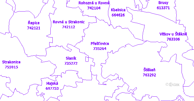 Katastrální mapa Přešťovice