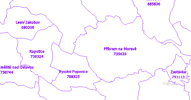Katastrální mapa Příbram na Moravě