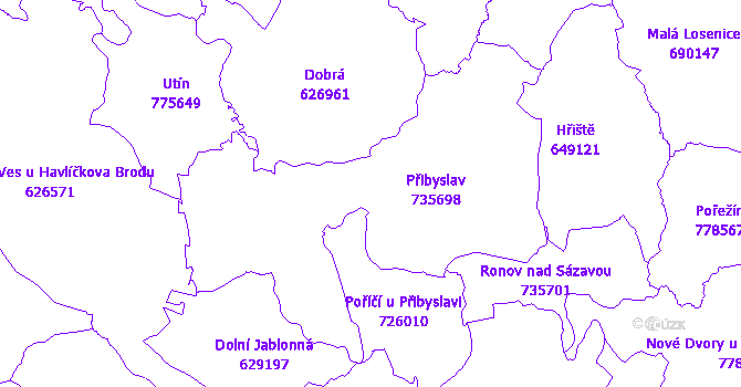 Katastrální mapa Přibyslav