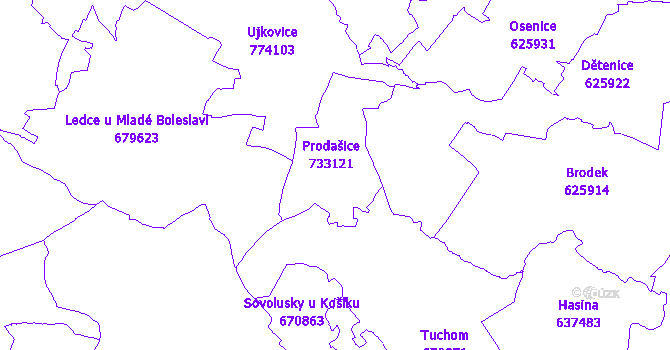 Katastrální mapa Prodašice