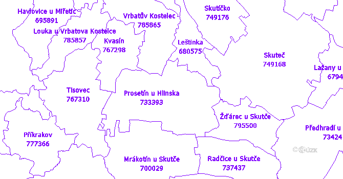 Katastrální mapa Prosetín