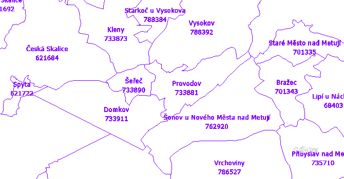 Katastrální mapa Provodov-Šonov