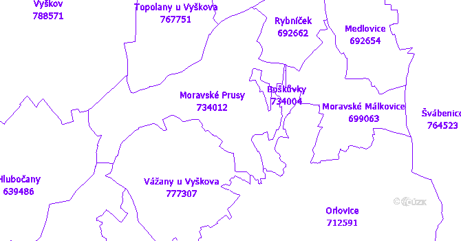 Katastrální mapa Prusy-Boškůvky