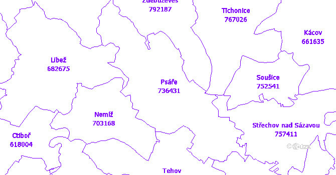 Katastrální mapa Psáře