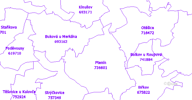 Katastrální mapa Ptenín