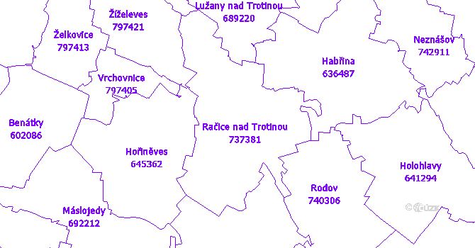 Katastrální mapa Račice nad Trotinou