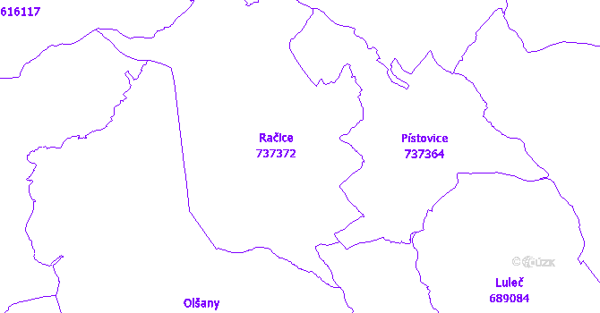 Katastrální mapa Račice-Pístovice