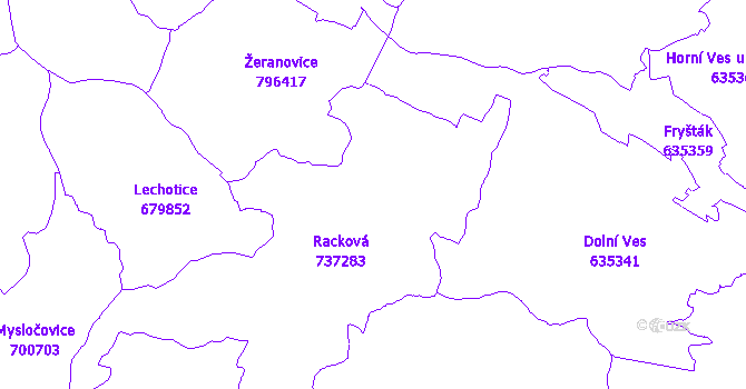 Katastrální mapa Racková
