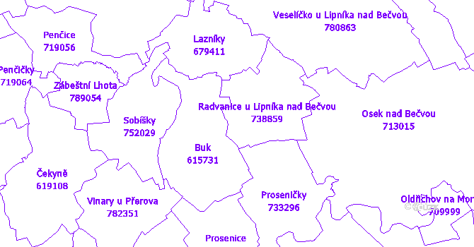 Katastrální mapa Radvanice