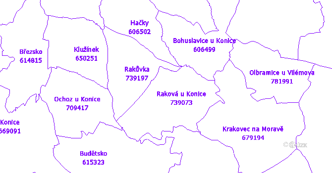 Katastrální mapa Raková u Konice
