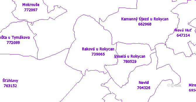 Katastrální mapa Raková