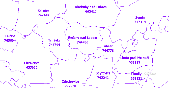 Katastrální mapa Řečany nad Labem