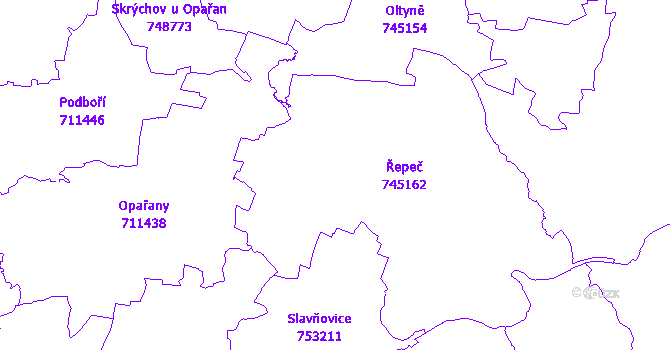 Katastrální mapa Řepeč