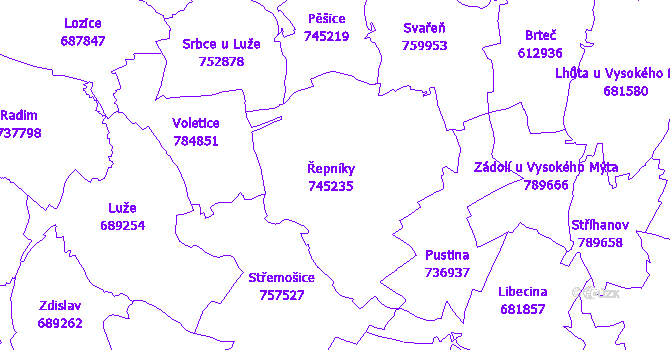 Katastrální mapa Řepníky