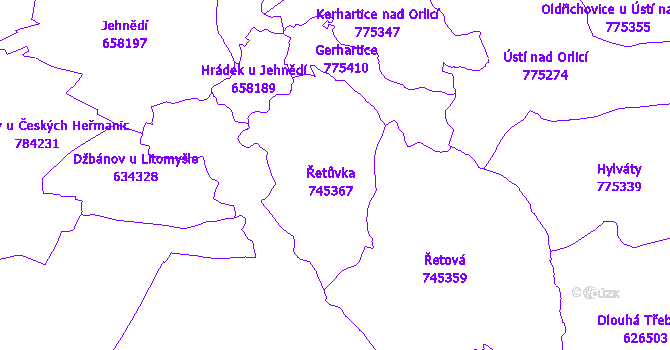 Katastrální mapa Řetůvka
