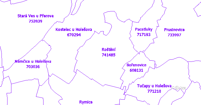 Katastrální mapa Roštění