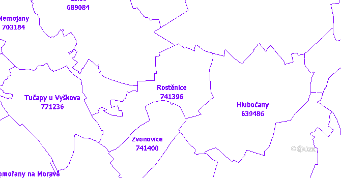 Katastrální mapa Rostěnice-Zvonovice