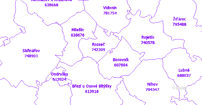 Katastrální mapa Rozseč