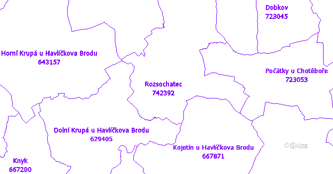 Katastrální mapa Rozsochatec