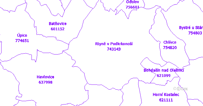 Katastrální mapa Rtyně v Podkrkonoší
