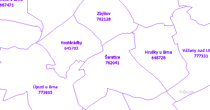 Katastrální mapa Šaratice