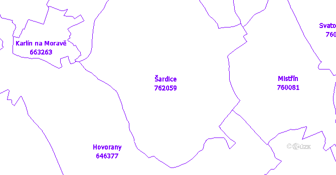 Katastrální mapa Šardice