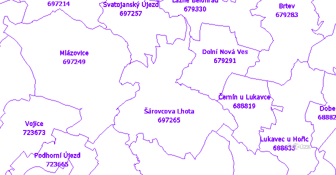 Katastrální mapa Šárovcova Lhota
