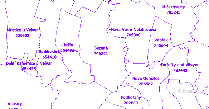 Katastrální mapa Sazená