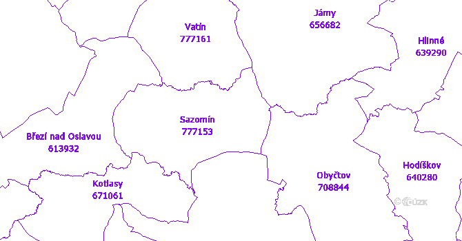 Katastrální mapa Sazomín