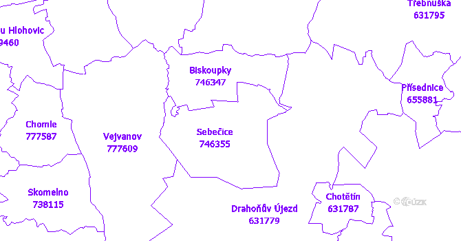 Katastrální mapa Sebečice
