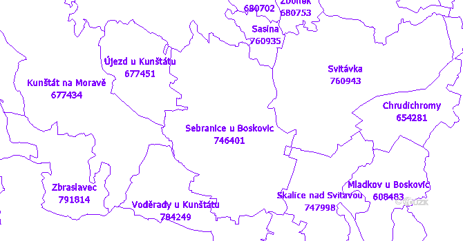 Katastrální mapa Sebranice