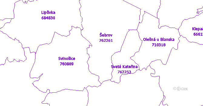 Katastrální mapa Šebrov-Kateřina