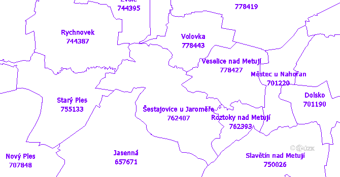 Katastrální mapa Šestajovice