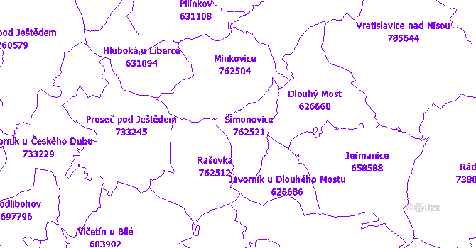 Katastrální mapa Šimonovice