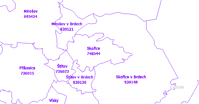 Katastrální mapa Skořice