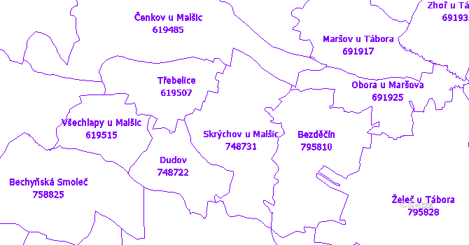 Katastrální mapa Skrýchov u Malšic