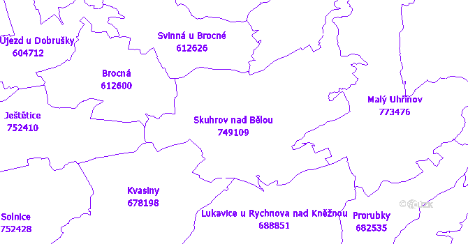 Katastrální mapa Skuhrov nad Bělou