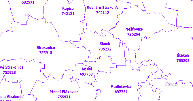 Katastrální mapa Slaník