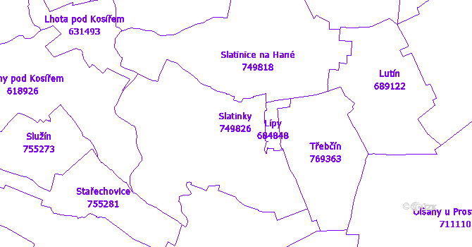 Katastrální mapa Slatinky