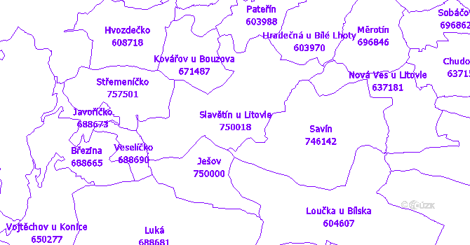 Katastrální mapa Slavětín