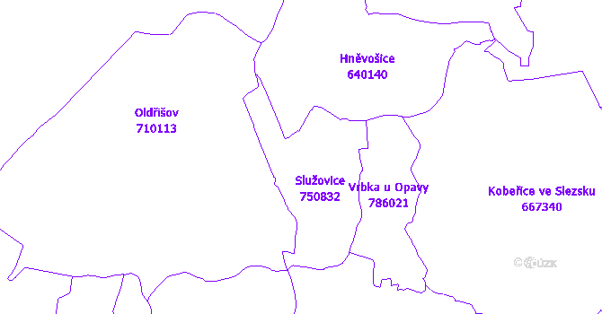 Katastrální mapa Služovice