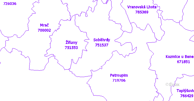 Katastrální mapa Soběhrdy