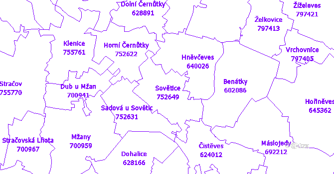 Katastrální mapa Sovětice