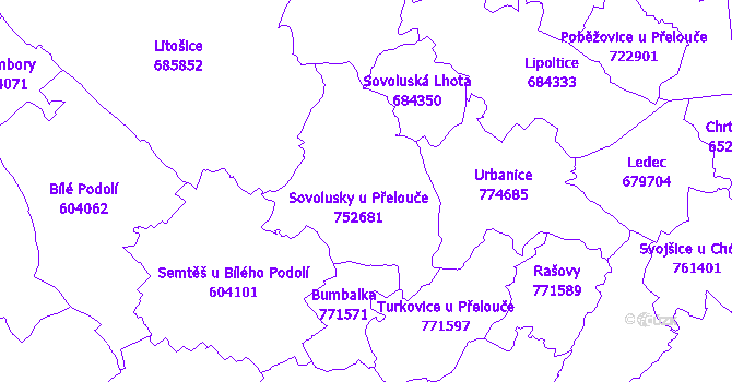 Katastrální mapa Sovolusky