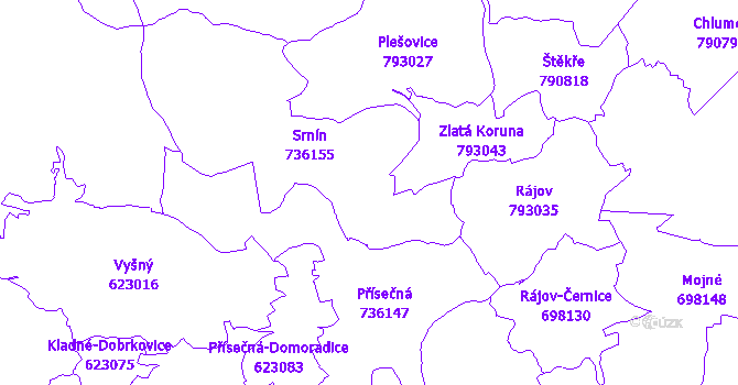 Katastrální mapa Srnín