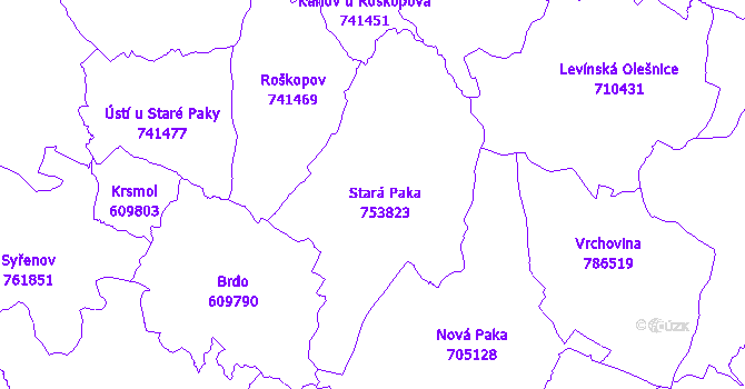 Katastrální mapa Stará Paka