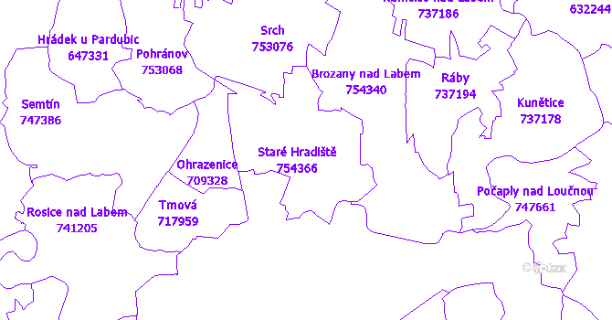 Katastrální mapa Staré Hradiště