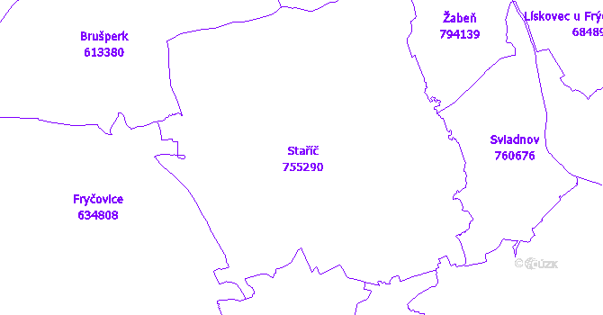 Katastrální mapa Staříč