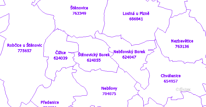 Katastrální mapa Štěnovický Borek