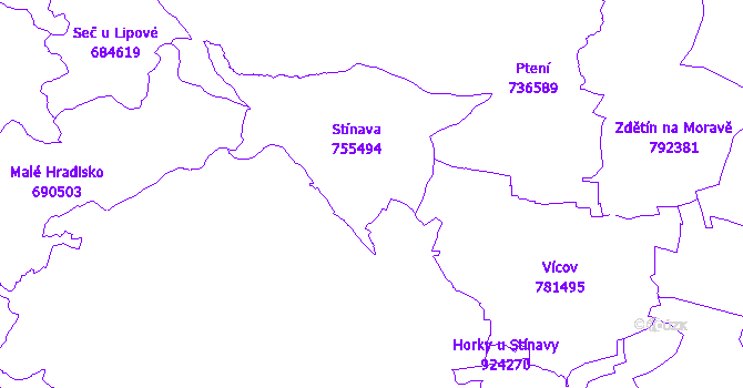 Katastrální mapa Stínava